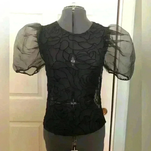 Free Misses black lace organza puffy short sleeves Medium - Picture 1 of 6